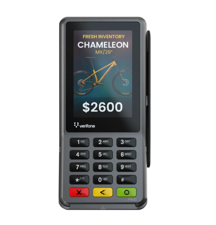 P400 terminal showing the Red X and Green O buttons