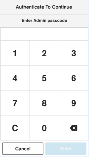 Admin Code entry